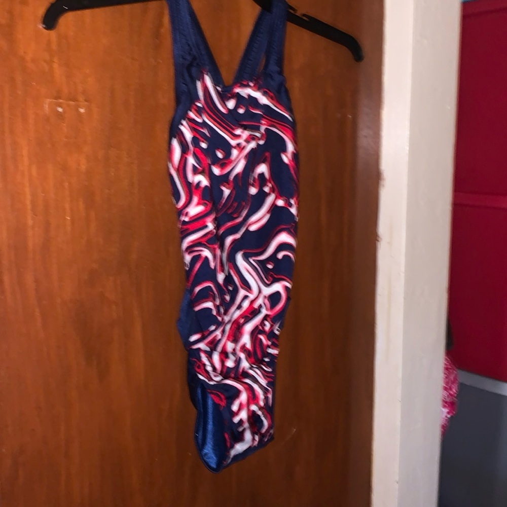 Speedo competitive racing Swim Suit Blue Red White Swimsuit Vintage NWT 6/22